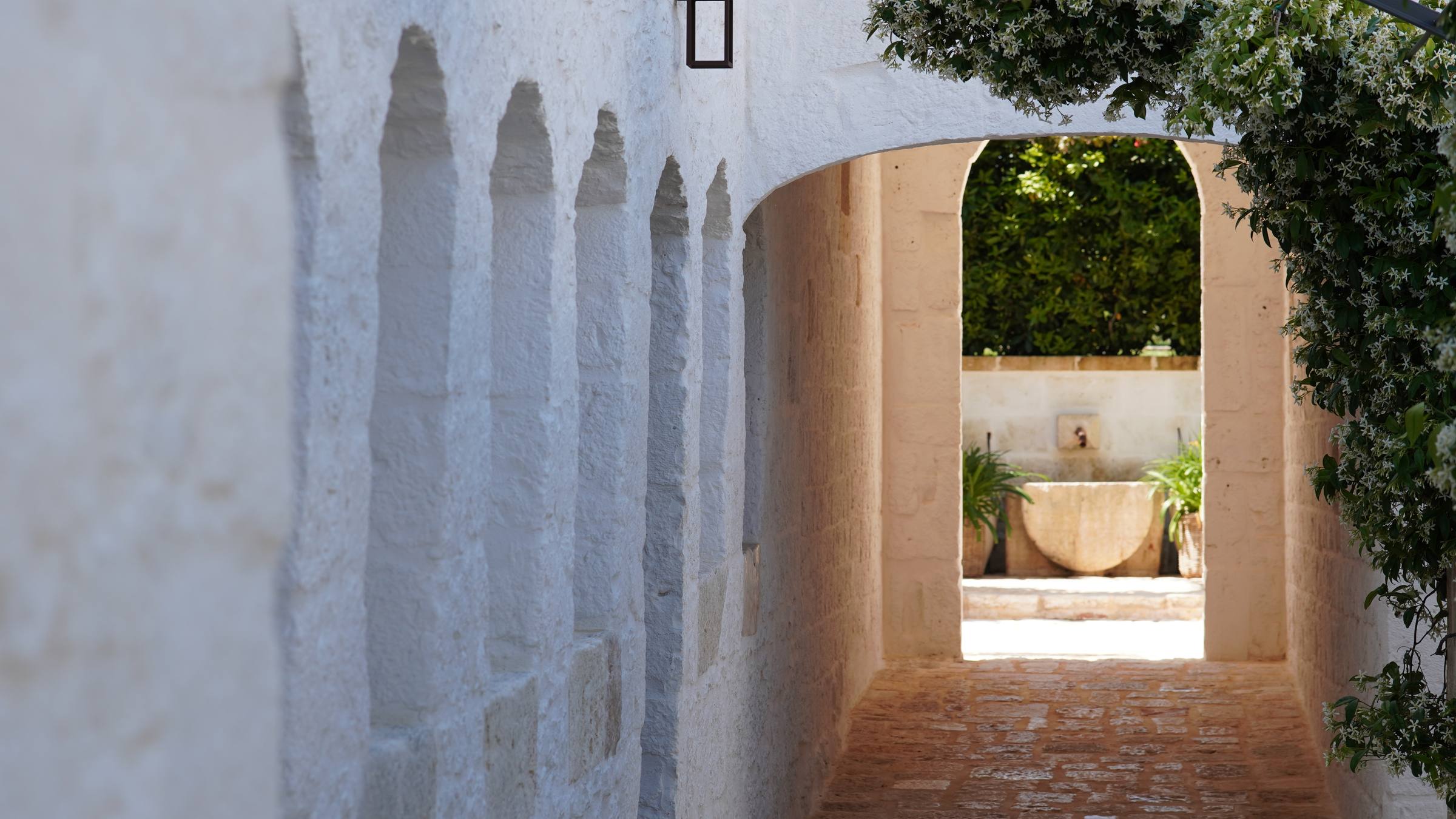 White corridor and garden detail